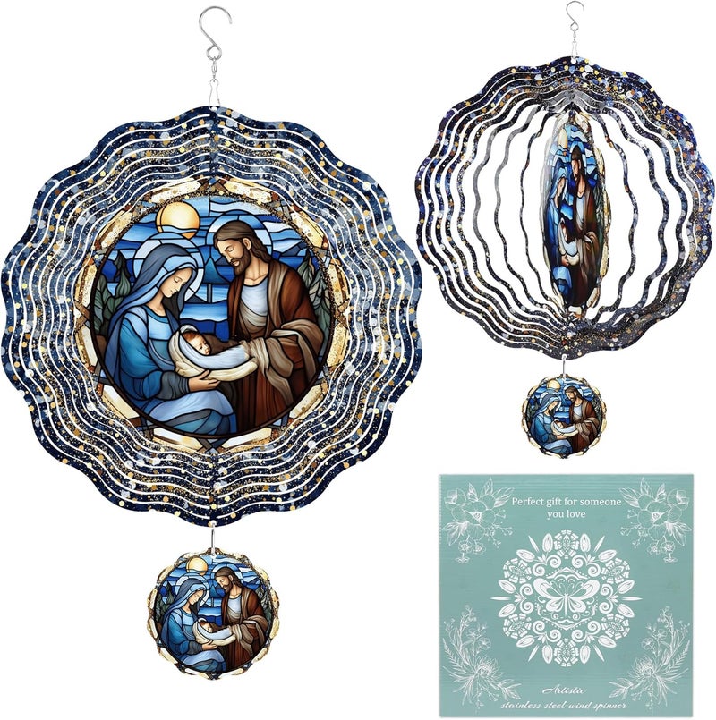 Romart Nativity Wind Spinners Outdoor, Christian Gifts Garden Hanging Wind Spinner, Christmas Religious 3D Stainless Steel Outdoor Decor for Patio Yard Lawn - Image 1